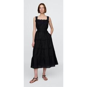 NWT Gap × DÔEN Black Eyelet Midi Dress -XXS